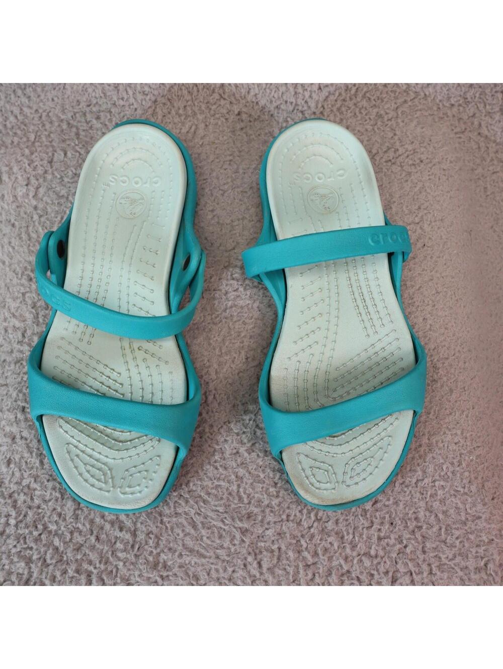 Crocs Cleo Slide Sandals Green Women Size 8 Slip On Flat - Picture 3 of 8